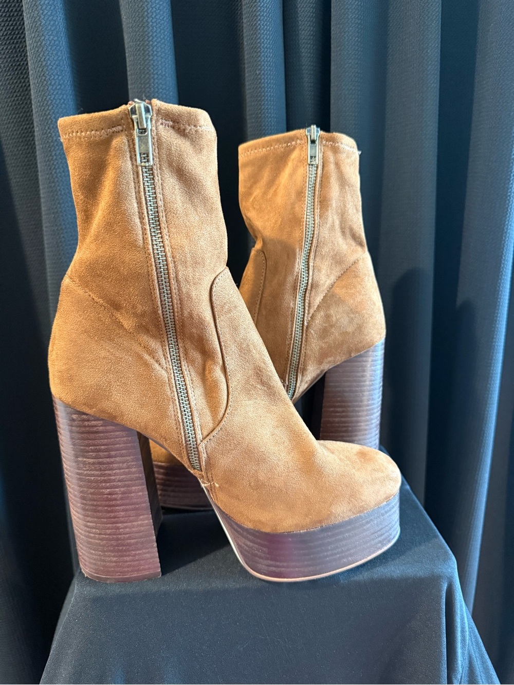 Steve Madden Tan Suede Platform Ankle Boots
